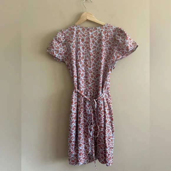Madewell | Floral Wrap Dress - Orange and Blue, Size Small - Picture 7 of 8